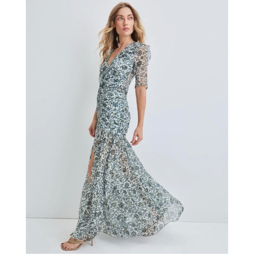 Veronica Beard Mick Dress - White & Green Floral Silk Skirt Maxi Dress sz 2